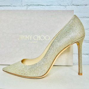 NWT Jimmy Choo Romy 100 Platinum Ice, Size 40